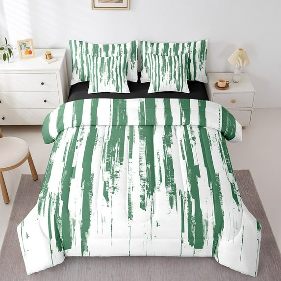 Erosebridal Green Ink Bedding King Size, Modern Watercolor Bed in a Bag King size, Chic Artwork Reversible Bed Set, Microfiber Room Decoration, 7-Piece