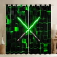 thumbnail image 1 of Erosebridal Green Lightsaber Curtains and Drapes (38x54),Geometric 3D Plaid BlackoutCurtains for Bedroom,Neon Lights Curtains Pack of 2 (38x54) For Boys,Lightweight Room Decorative, 1 of 7