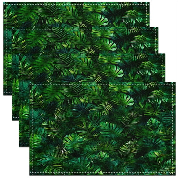 Erosebridal Green Palm Placemats Set of 4, Plant Botanical Place Mats Set of 4 for in Door Dinning, Teens s