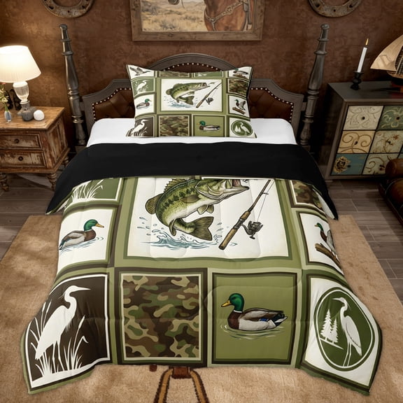 Erosebridal Green Pike Fish Twin Comforter Sets for Kids, Rustic Wildlife Bedding Set, 2pcs