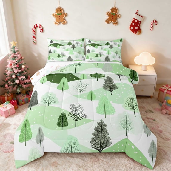 Manfei Green Queen Comforter Set Xmas Tree Comforter Sets Queen, Cream Green 3-Pieces 1 Comforter and 2 Pillowcases, Xmas Reversible