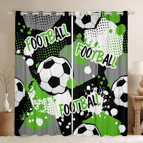 Erosebridal Green Splatter Soccer Black Out Curtains, Cartoon Honeycomb Curtains Pack of 2 (42x63 Each) for Boys and Girls