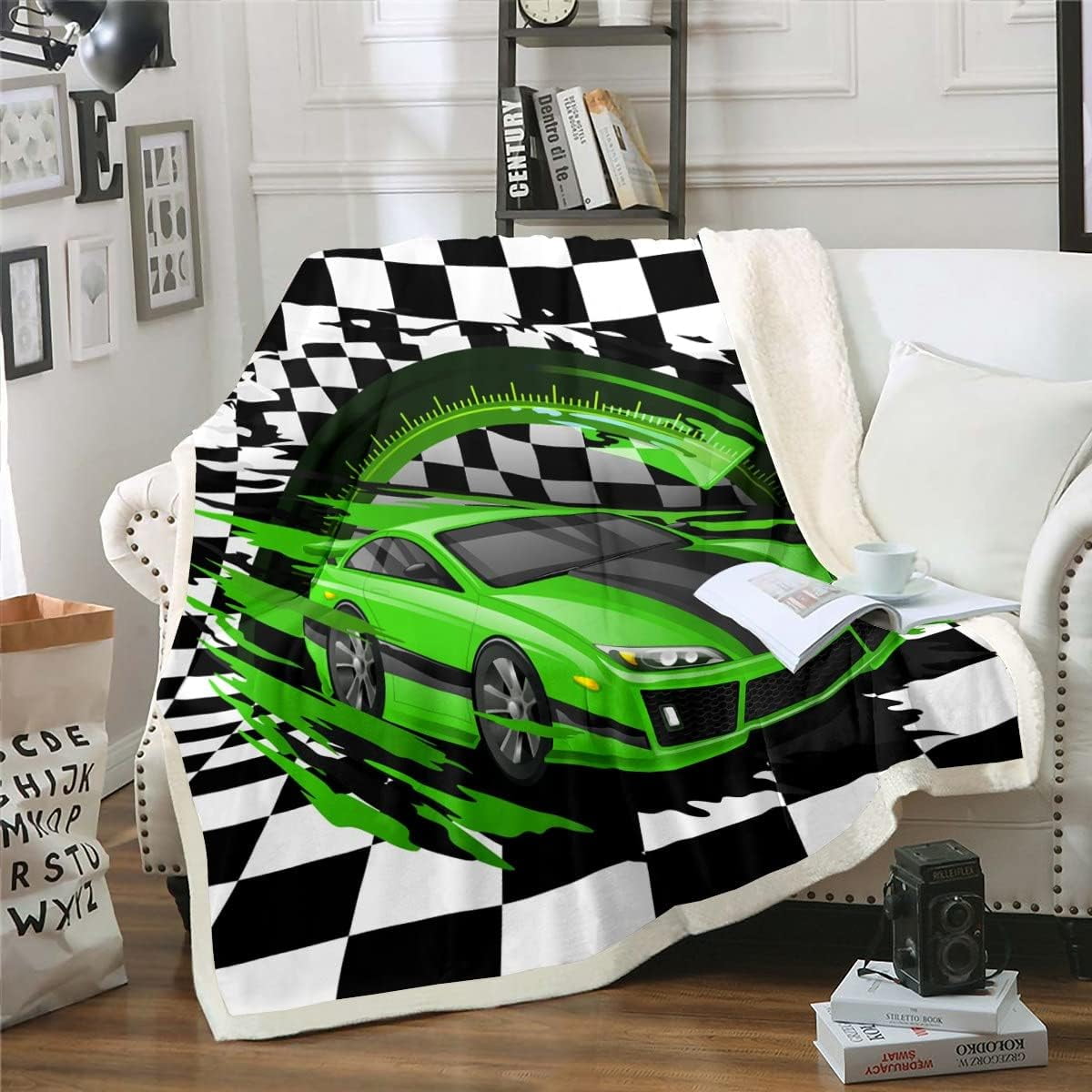 Erosebridal Green Sports Car Blanket for Boys, Cool Race Car Throw ...