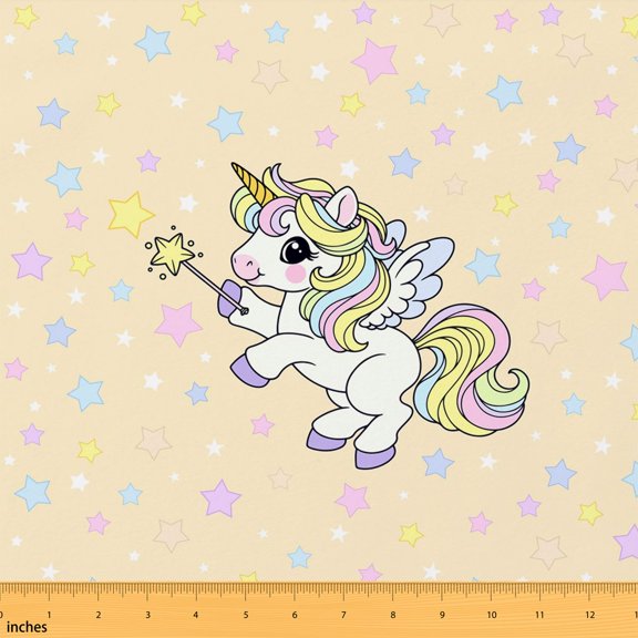 Erosebridal Green Unicorn Fabric by the Yard 1 Yard, Rainbow Fantasy Home Decor Fabric by the Yard