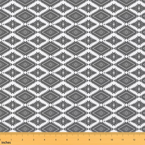 Erosebridal Grey Aztec Fabric by the Yard 1 Yard, Tribal Diamond Geometric Home Decor Fabric by the Yard