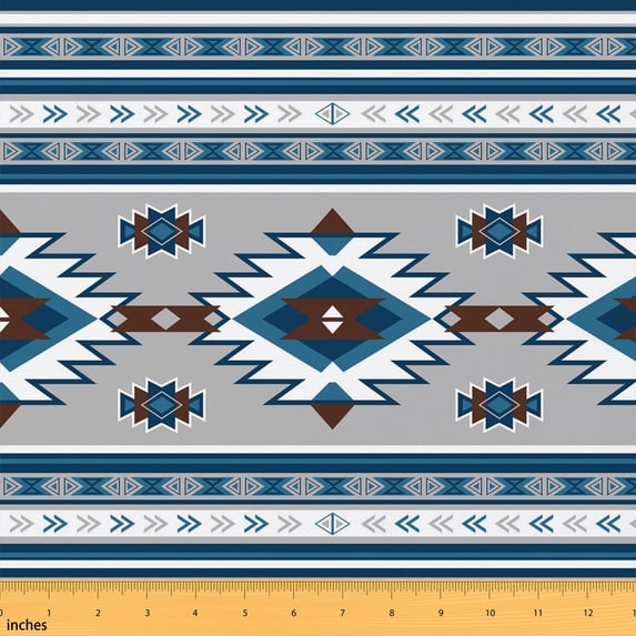 Erosebridal Grey Blue Aztec Fabric by the Yard 1 Yard, Tribal Geometric Stripe Home Decor Fabric by the Yard