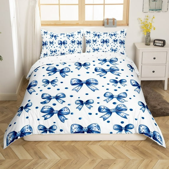 Erosebridal Grey Bow-Tie Comforter Cover Twin , Cute Polka Dots Bedding Sets Twin Size, Reversible 2-Piece, (No Comforter)