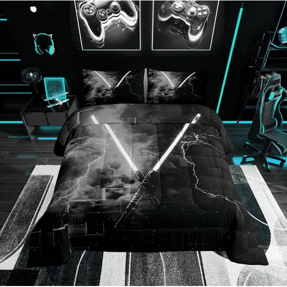 Erosebridal Grey Lightning Twin Comforter Sets, Cool Lightning Bedding Set, ModernReversible 2pcs