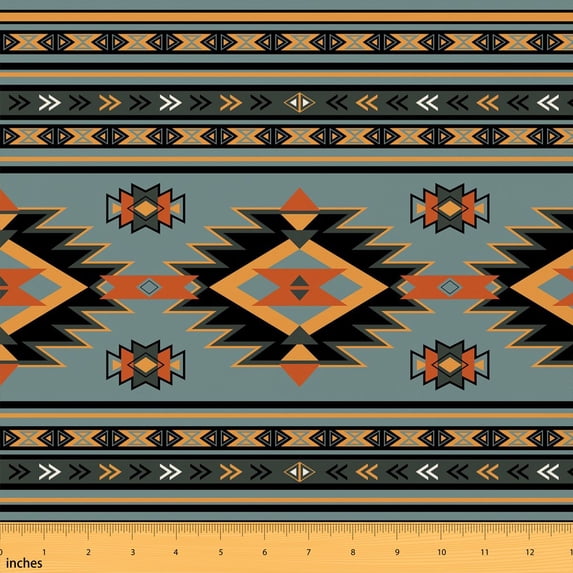 Erosebridal Grey Orange Aztec Fabric by the Yard 2 Yards, Tribal Geometric Stripe Sewing Fabric