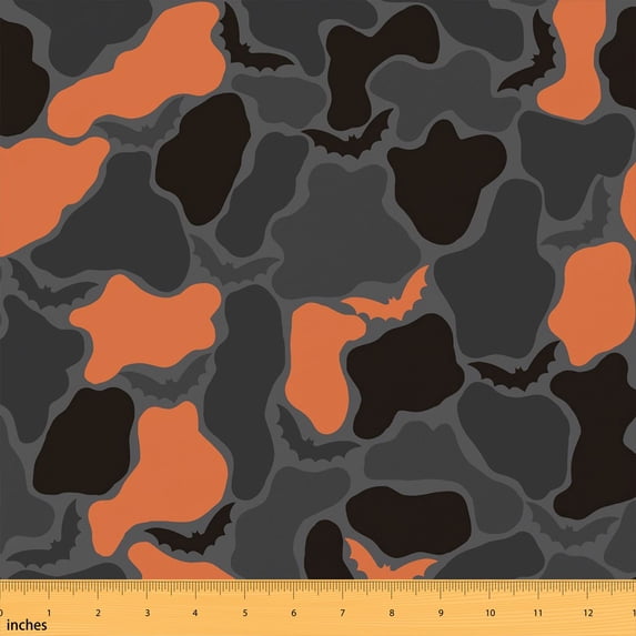 Erosebridal Grey Orange Camo Bat Fabric by the Yard 1 Yard, Halloween Flying Animal Home Decor Fabric by the Yard
