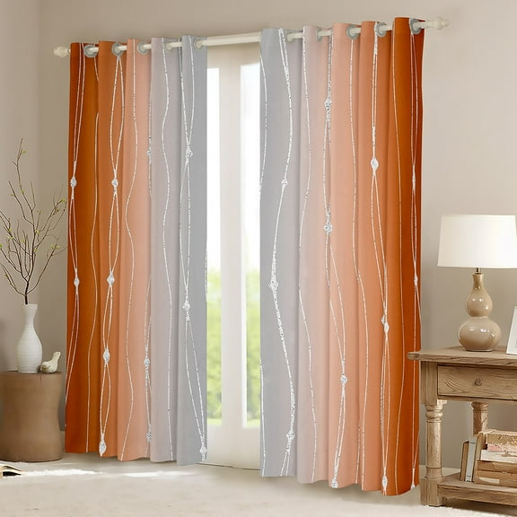 Erosebridal Grey and Orange Watercolor Curtains Wave Stripe and Dots Blackout Curtains, Geometric Aesthetic Curtains & Drapes Ombre Gradient Window Treatments, Modern Abstract Line Bedroom Curtains