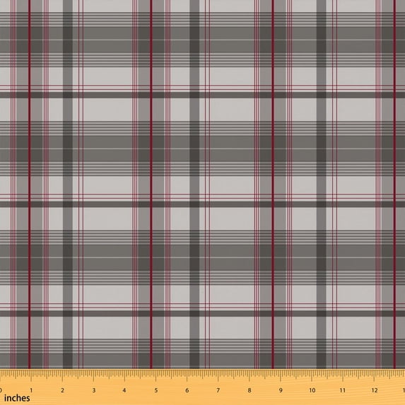 Erosebridal Grey Red Plaid Fabric by the Yard 1 Yard, Tartan Check Stripe Home Decor Fabric by the Yard