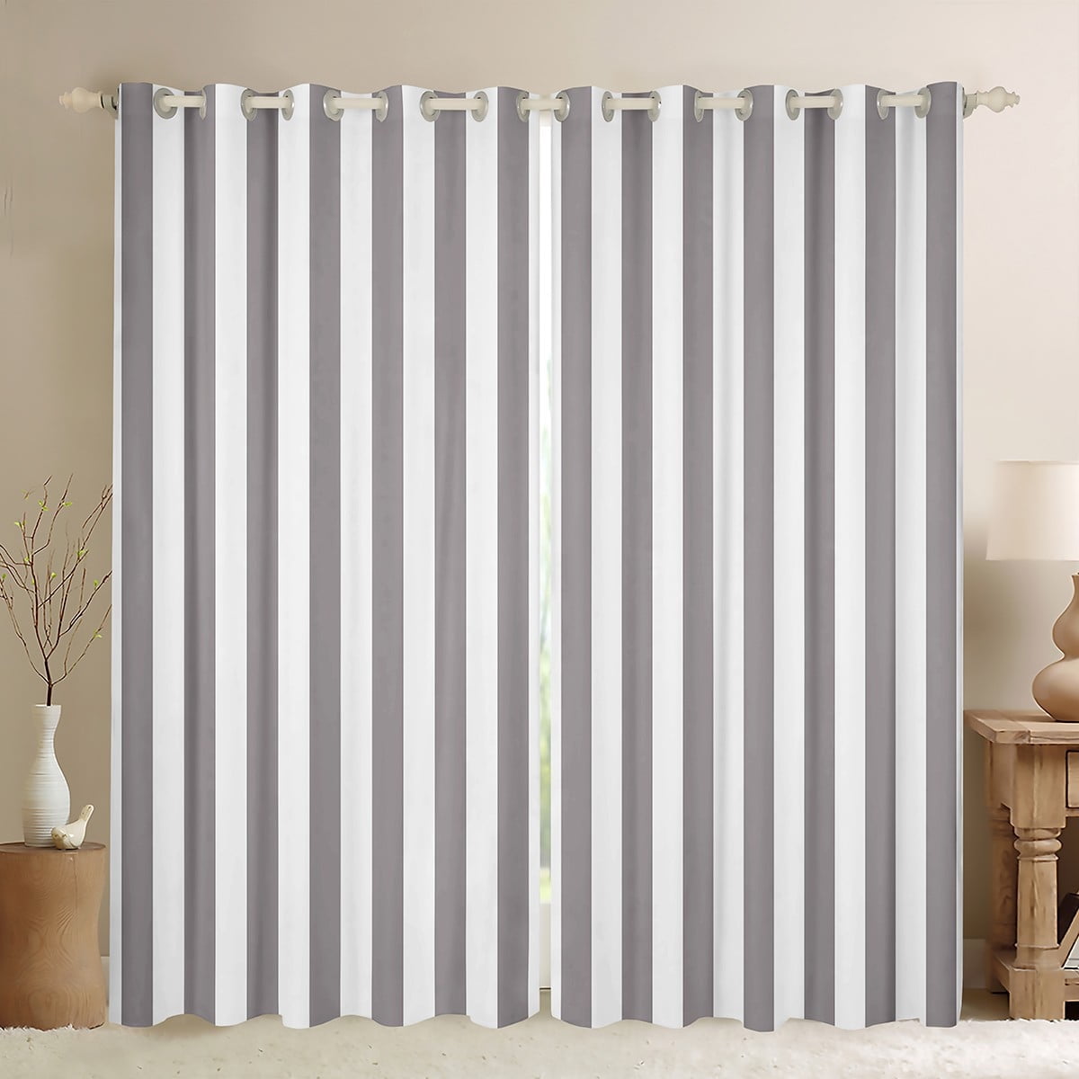 Erosebridal Grey Stripes Curtains for Living Room, Geometry Abstract 30%-50% Blackout Curtains Set of 2 (42x63), Minimalism Curtains and Drapes (42x63), Window Drapes Bedroom Decoration