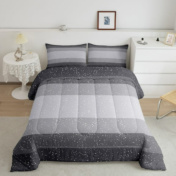 Erosebridal Grey Stripes Geometric Bedding Full Comforter Set, Chic Abstract Duvet Insert, Chic Dots Comforters & Duvets, Super Cozy Bedroom Decorative, 3pcs