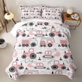 thumbnail image 1 of Erosebridal Grid Excavator Truck Twin Quilt Set for Girls, Line Print Twin Coverlet Set, Pink White, 2 Pieces, 1 of 7