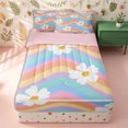 thumbnail image 1 of Erosebridal Groovy Daisy Pattern Zipper Twin Comforter Sets with Fitted Sheet and 2 Pillowcases,Wavy Stripe Print Zipper Bedding Set,Pink Blue Purple,Pink Reversible, 1 of 6