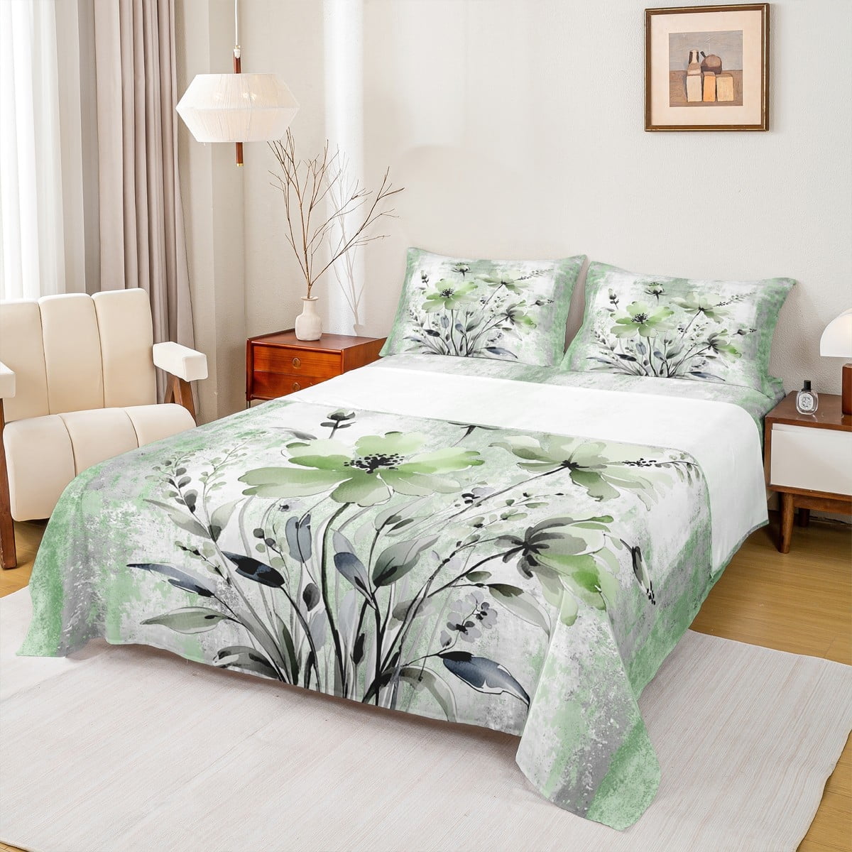 Erosebridal Groovy Floral Bed Sheets Set King Size, Watercolor Flower ...