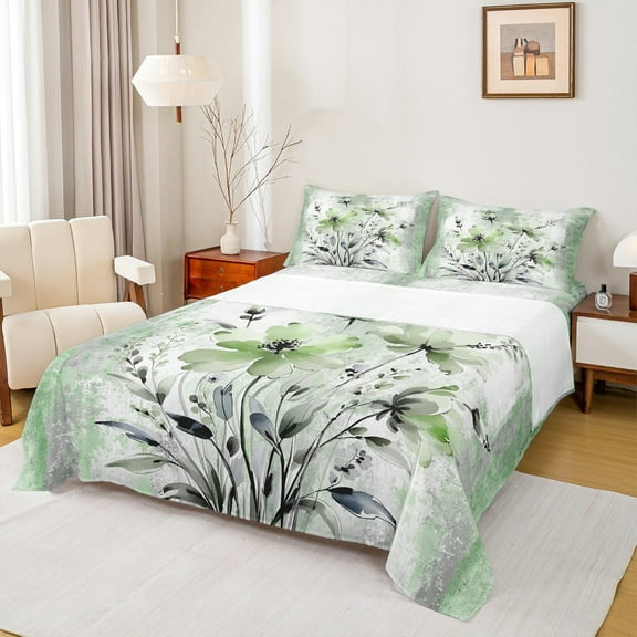Erosebridal Groovy Floral Bed Sheets Set King Size, Watercolor Flower King Sheet Sets, Rustic Plant Bedding King Size, Lightweight Bedroom Decorative, 4pcs