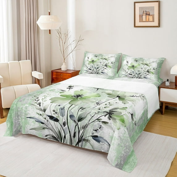 Erosebridal Groovy Floral Bed Sheets Set Twin Size, Watercolor Flower Twin Sheet Sets, Rustic Plant Bedding Twin Size, Lightweight Bedroom Decorative, 3pcs