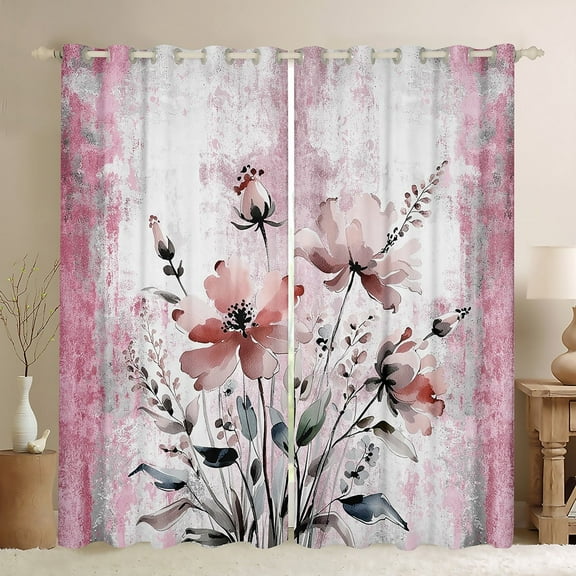 Erosebridal Groovy Floral Curtains Pack of 2 (38x45), Watercolor Flower Blackout Curtains for Bedroom, Rustic Plant Curtains for Living Room, Window Drapes Room Decoration