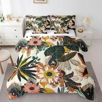 Erosebridal Groovy Flower Bed in a Bag Twin size, Palm Leaf Bed Set, Retro Plant Bedding Twin Size, Lightweight Room Decor, 7 Pieces