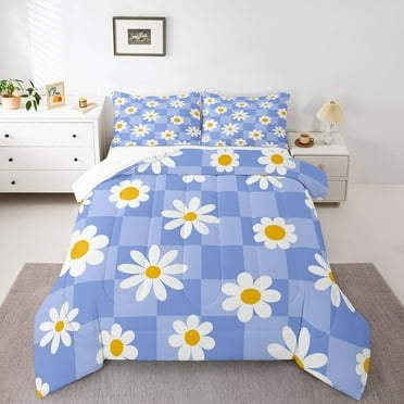 Erosebridal Groovy Flower Comforter Sets,Geometric Buffalo Comforters & Duvets,Floral Bedroom Decor,Breathable,2Pcs