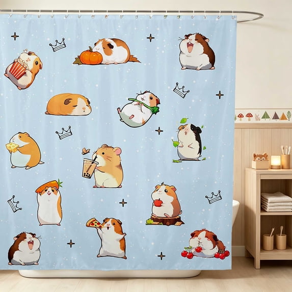 Erosebridal Guinea Pig Shower Curtain 72Wx72L for Boys Girls, Blue Background Waterproof Bathroom Curtain