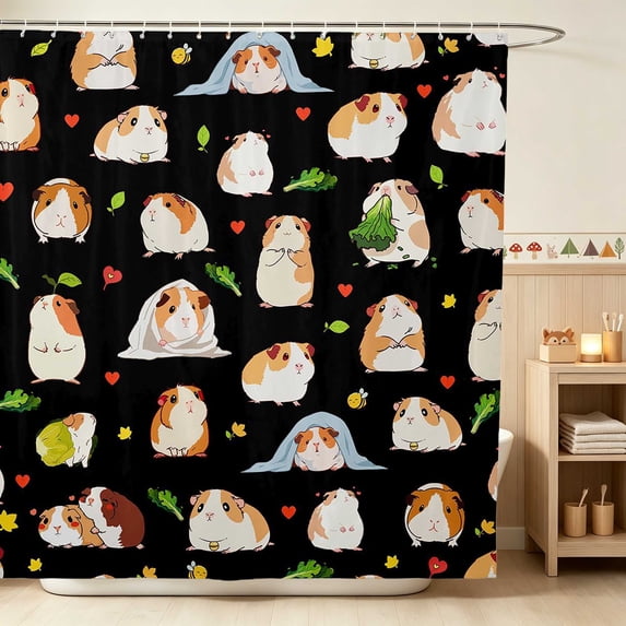 Erosebridal Guinea Pig Shower Curtain 72Wx78L for Boys Girls, Dark Tones Waterproof Bath Curtain