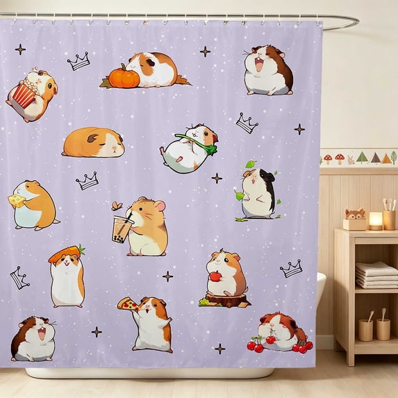 Erosebridal Guinea Pig Shower Curtain 72Wx78L for Boys Girls, Purple Background Waterproof Bath Curtain