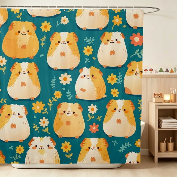 Erosebridal Guinea Pig Shower Curtain 72Wx78L for Girls, Spring Flowers Waterproof Bath Curtain