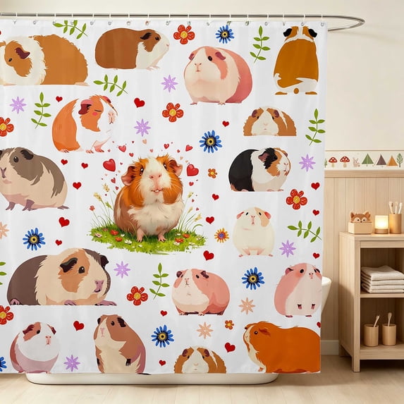 Erosebridal Guinea Pig Shower Curtain 72Wx84L for Girls, Floral Hearts Waterproof Bathroom Shower Curtain