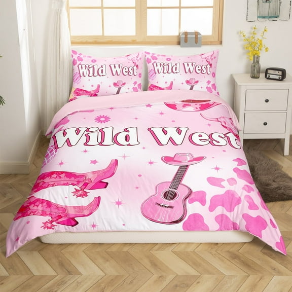 Erosebridal Guitar Boots Comforter Cover Twin,Disco Ball Bedding Twin Size,Western Theme Duvet Cover Twin,Microfiber Music Room Decorative,Reversible,2-Piece(No Comforter)