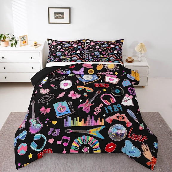 Erosebridal Guitar Bow Bedding Twin Comforter Set,Butterfly Instruments Down Comforter,80S 90S Disco Ball Bedding Sets Twin with Comforter,Super Cozy Cowgirls Room Decoration,Reversible,2-Piece