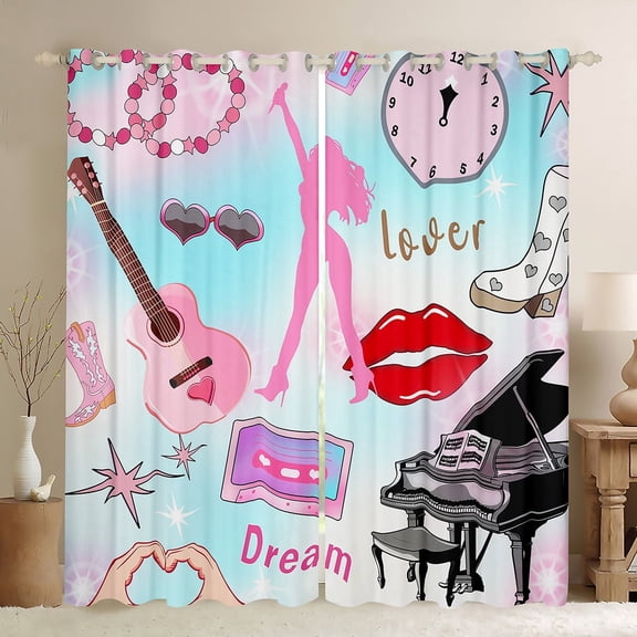 Erosebridal Guitar Piano Curtains and Drapes (38Wx54L),Red Lips Blackout Curtains for Bedroom,Music Theme Curtains Pack of 2 (38Wx54L),Dreamy Bedroom Decorative
