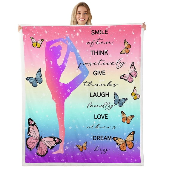 Erosebridal Gymnast Fleece Blanket Gymnastics Dance Sherpa Blanket, Ballet Dancer Princess Blanket Rainbow Butterfly Throw Blanket for Sofa, Sports Theme Flannel Blanket