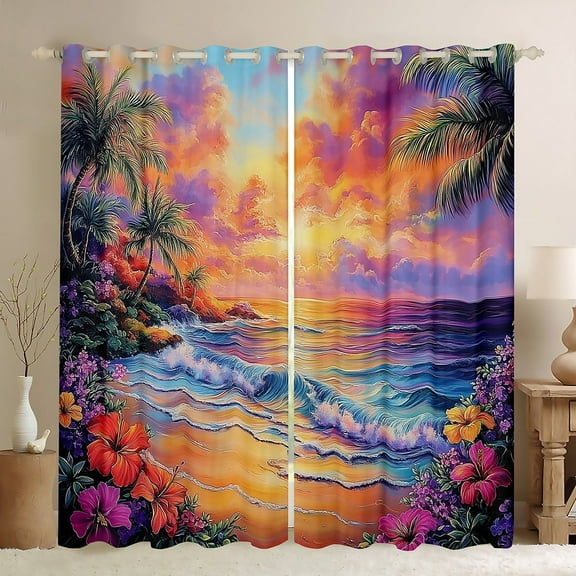 Erosebridal Ocean Beach Curtains Pack of 2 (42x63),Pink Flower 30%-50% Black Out Curtains,Summer Holiday Decor
