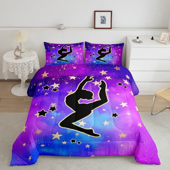 Erosebridal Gymnastics Print Bedding Twin Comforter Set, Dreamy Galaxy Down Comforter, Sports Player Reversible Comforter Sets Twin Size, Super Cozy Room Decorative, 2pcs
