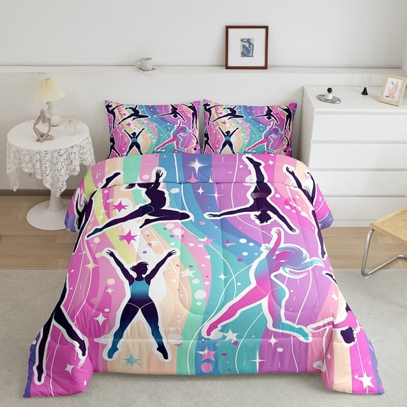 Erosebridal Gymnastics Sports Comforter Sets Full Size, Rainbow Stripes Comforters & Duvets, Strat Print Decor, Reversible