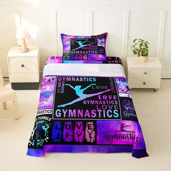 Erosebridal Gymnastics Twin Sheet Sets for Girls, Gymnast Sport Bedding, 1 Flat Sheet, 1 Fitted Sheet and 1 Pillowcase