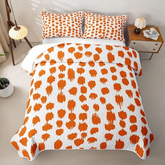 Erosebridal HDaub Quilt King for Girls, Vertical Blot Print King Coverlet Set, Orange White, 3 Pieces