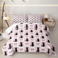 thumbnail image 1 of Erosebridal Halloween Black Cat Bow Twin Quilt Set for Girls, Cute Grid Kitten Twin Coverlet Set, 2pcs, 1 of 7