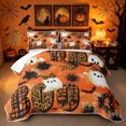 thumbnail image 1 of Erosebridal Halloween Boo Bed Spread Queen, Ghost Leopard Print Bow Queen Coverlet Set, Orange Brown, 3 Pieces, 1 Quilt and 2 Pillowcases, 1 of 7
