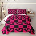 thumbnail image 1 of Erosebridal Halloween Gothic Bat Bed Spread Queen for Boys Girls, Hot Pink Checkered Grid Queen Coverlet Set, 3-Piece, 1 of 7