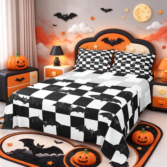Erosebridal Halloween Haunted Bat Pattern Bed Sheets,Gothic Check Full ...