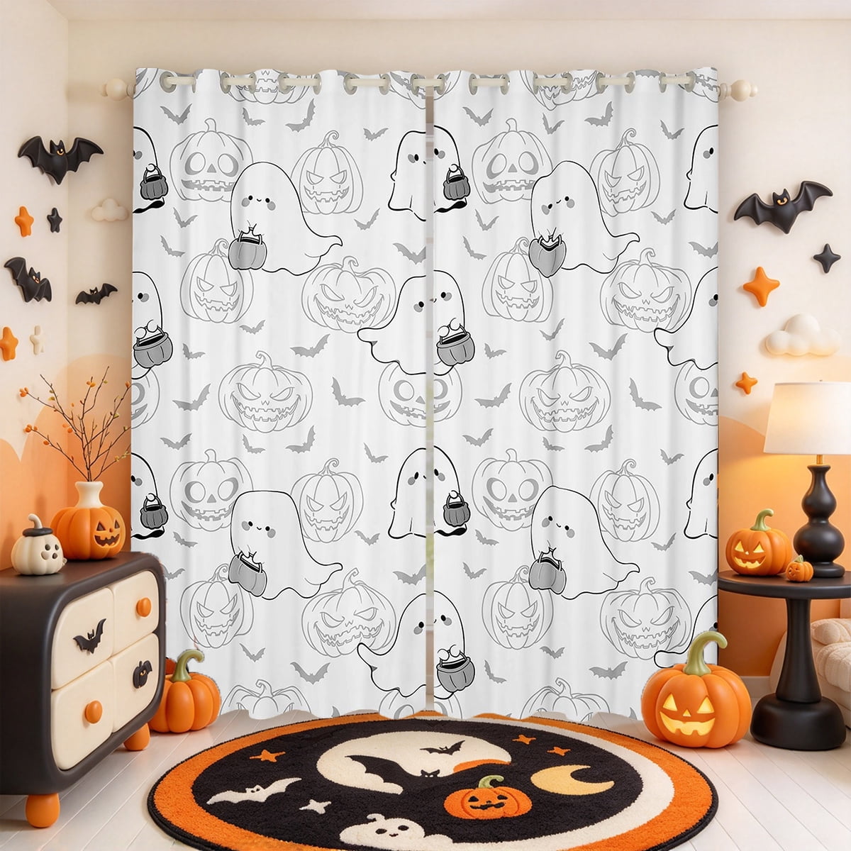 Erosebridal Halloween Haunted Pumpkin Curtains and Drapes Pack of 2 ...
