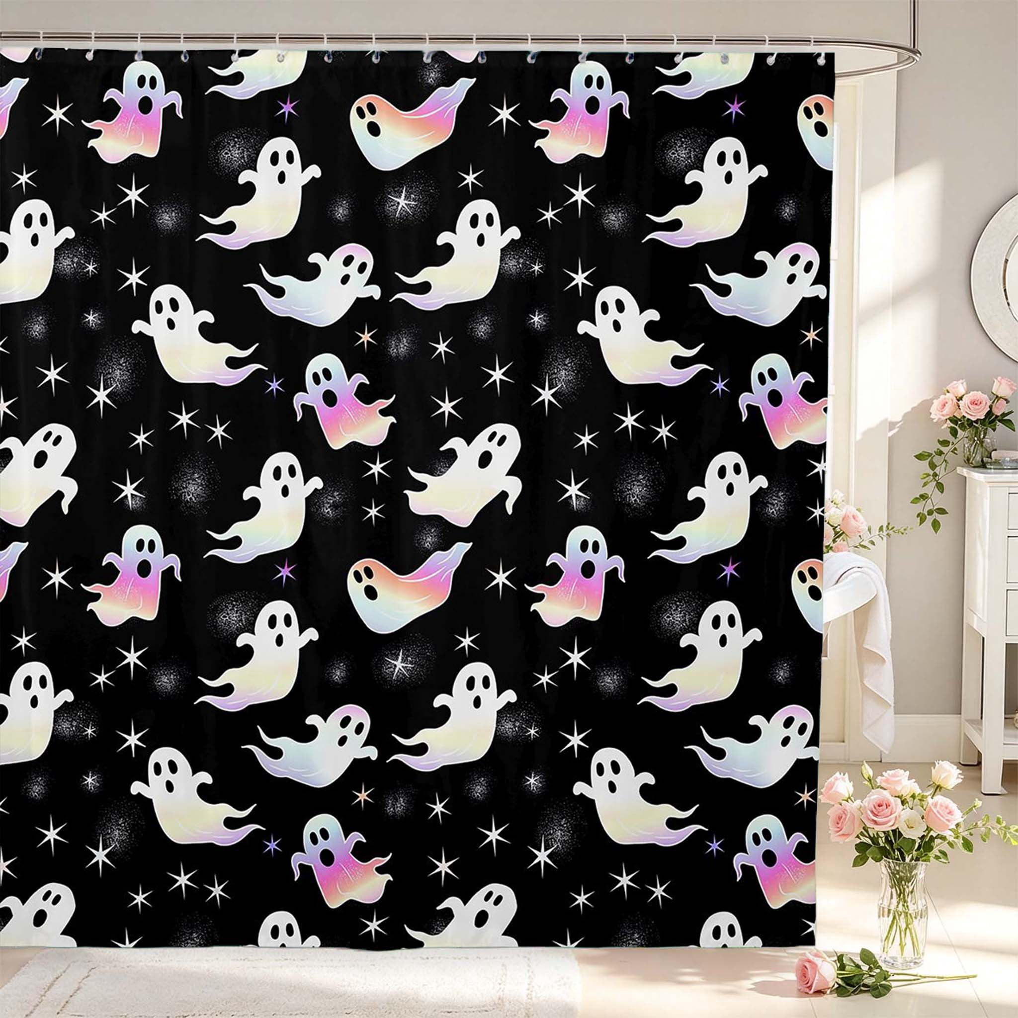 Starry Galaxy Roses Erosebridal Halloween Holographic Ghost Shower Curtain 72Wx78L,Galaxy ...