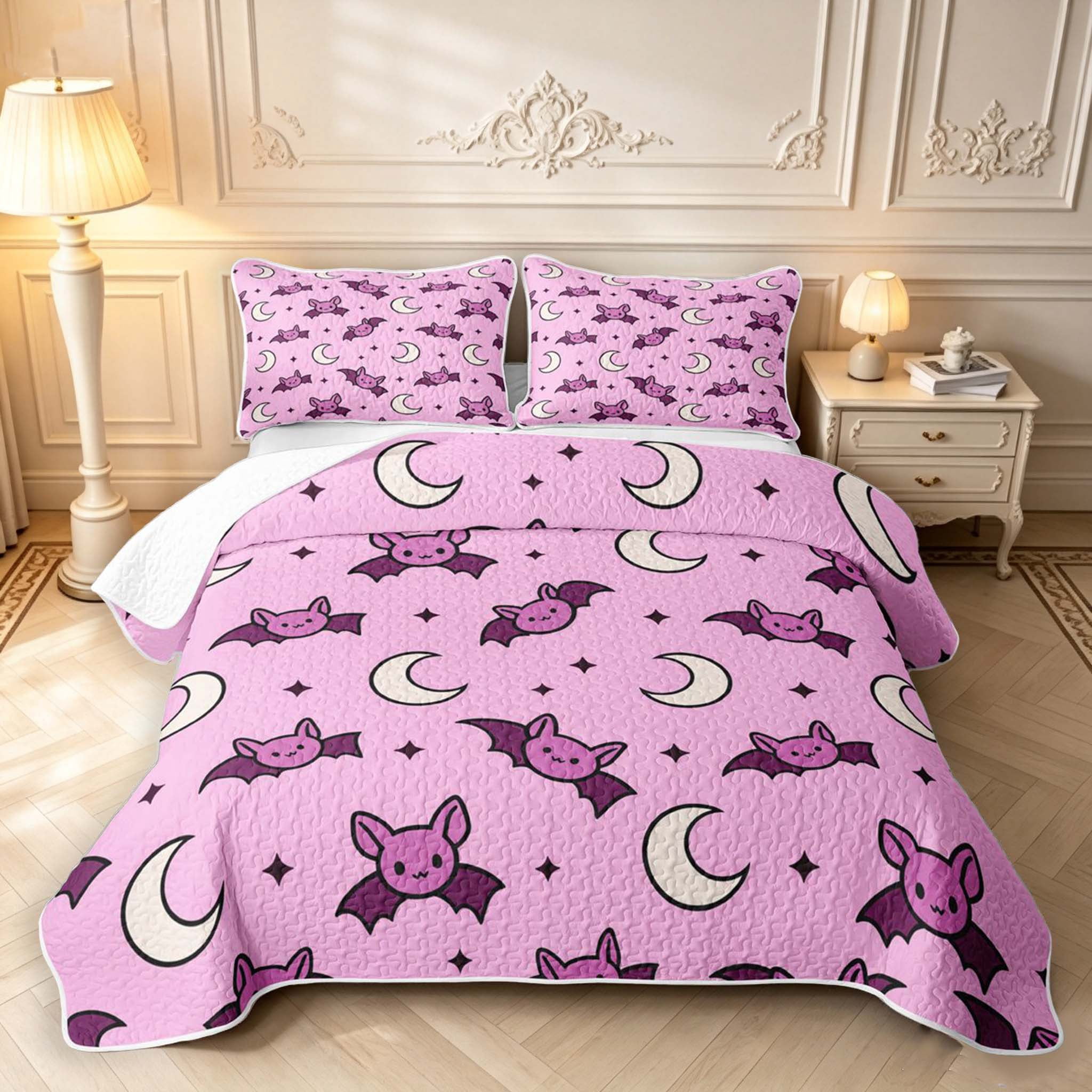 Erosebridal Halloween Pink Bat Quilt Full,Soft Night Full Bedspread ...