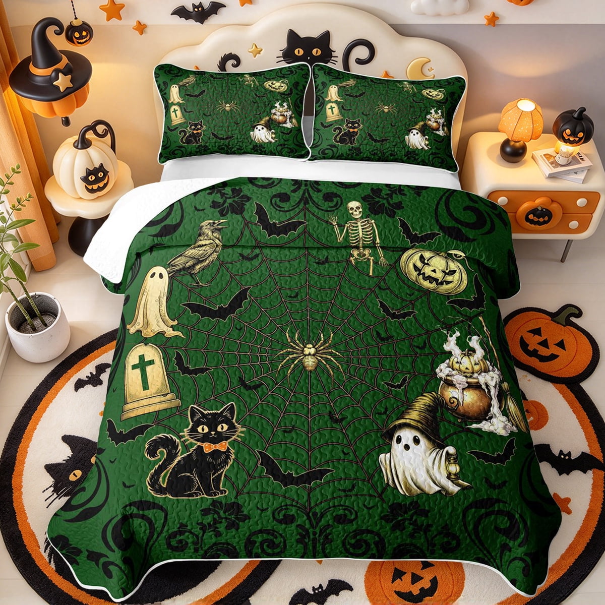 Scary Roses Erosebridal Halloween Playful Spider Bed Spread Queen,Scary Witch Scene ...
