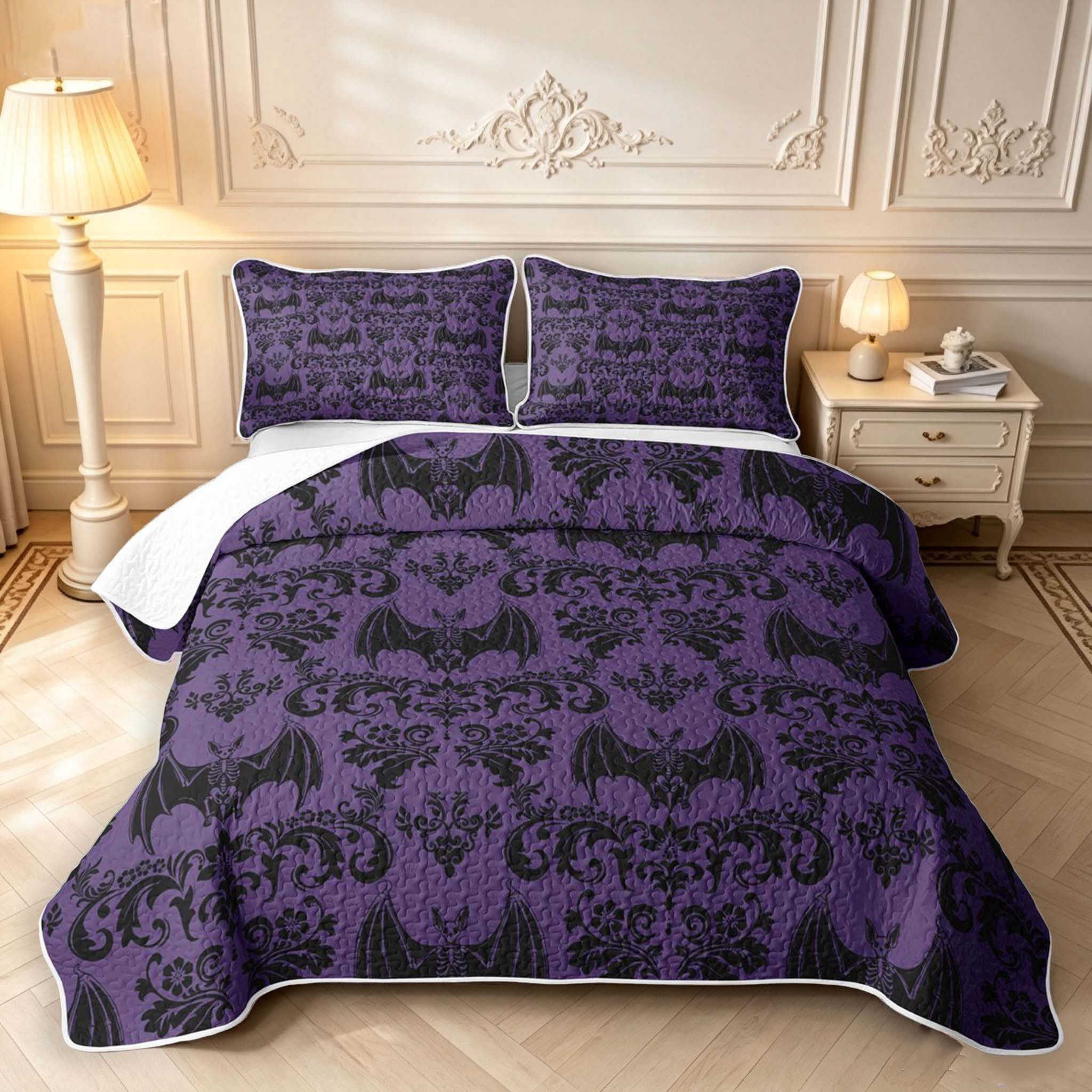 Erosebridal Halloween Purple Bat Bed Spread Queen,Gothic Wing Queen ...
