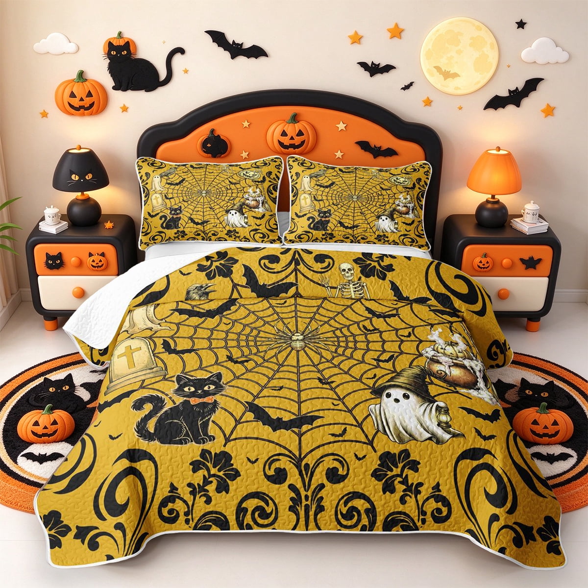 Scary Roses Erosebridal Halloween Scary Spider Twin Quilt Set,Wicked Witch Scene ...